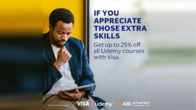 بطاقات فيزا المصرف العربي الدولي تقدم خصم 25% على دورات Udemy